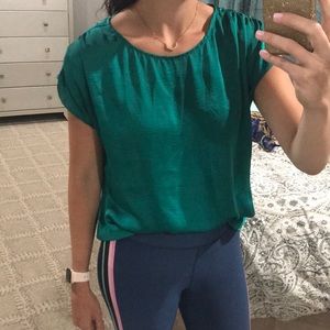 short sleeve blouse with ruched sleeve